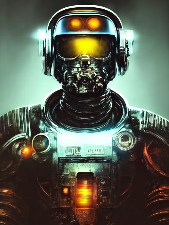 Prompt: portrait art of 8k ultra realistic retro futuristic terminator astronaut smashed helmet, lens flare, atmosphere, glow, detailed,intricate,blade runner, cybernetic, full of colour, cinematic lighting, trending on artstation, 4k, hyperrealistic, focused, extreme details,unreal engine 5, cinematic, masterpiece, art by ayami kojima, giger