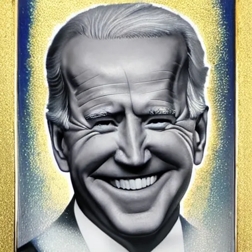 Prompt: An enamel portrait of Joe Biden