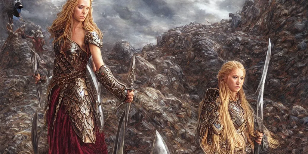 prompthunt: beautiful princess shieldmaiden Eowyn of Rohan by Mark Brooks,  Donato Giancola, Victor Nizovtsev, Scarlett Hooft, Graafland, Chris Moore