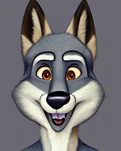 Image similar to digital painting full body of anthromorphic furry female wolf, in style of zootopia, female fursona, furry, furaffinity, 4 k, deviantart, furry art, fursona art, wearing black business suit, wearing black business suit, wolf fursona, female, very expressive detailed feminine face,