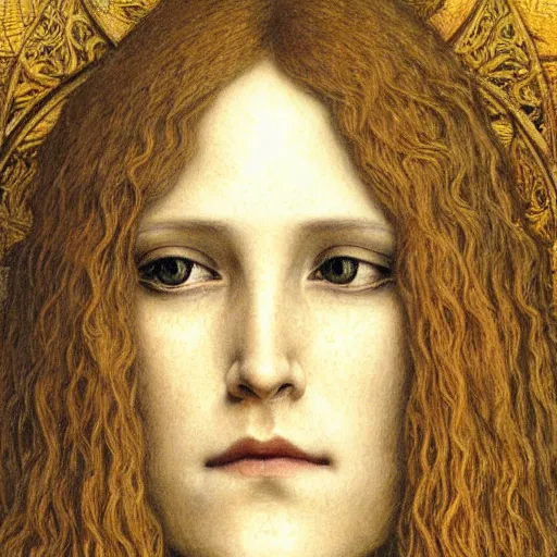 Image similar to detailed realistic beautiful young medieval queen face portrait by jean delville and tony diterlizzi, art nouveau, symbolist, visionary, gothic, pre - raphaelite