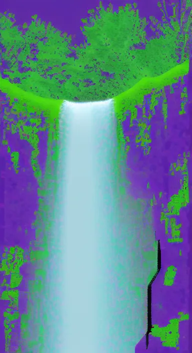 Image similar to purple planet with waterfall pixel artwork, digital art, award winning