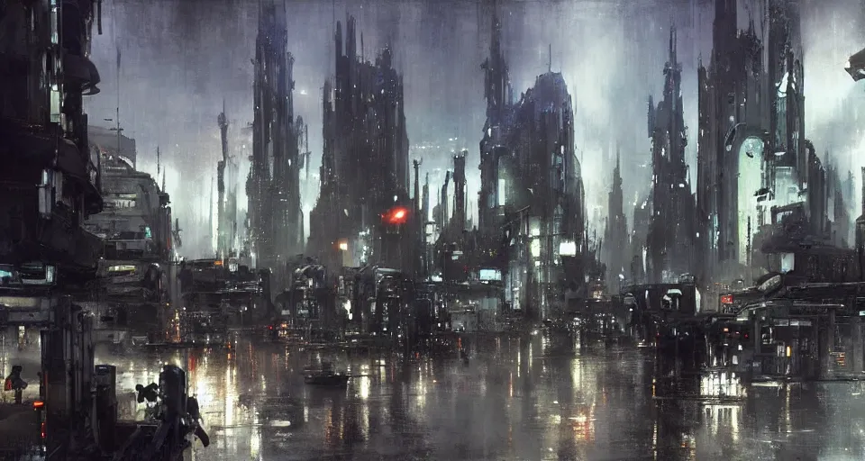 Image similar to star wars cityscape, by jeremy mann, peter elson.