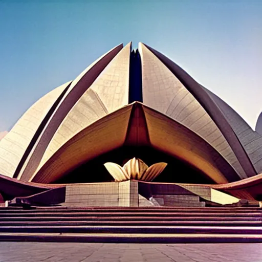 Image similar to futuristic lotus temple space station with gold, red and white marble panels, by buckminster fuller and syd mead, intricate contemporary architecture, photo journalism, photography, cinematic, national geographic photoshoot