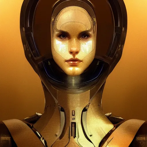 Image similar to headshot of humanoid robot from ex machina, intricate, headshot, highly detailed, digital painting, artstation, concept art, sharp focus, cinematic lighting, illustration, art by artgerm and greg rutkowski, alphonse mucha, cgsociety