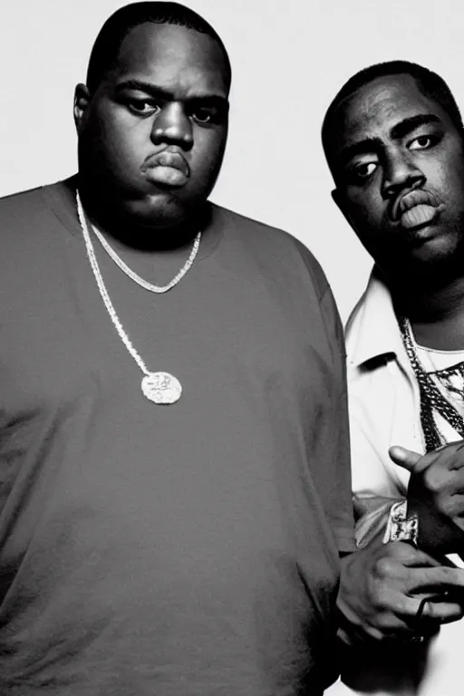 Image similar to photo realistic picture of the rapper notorious big and 2 pac