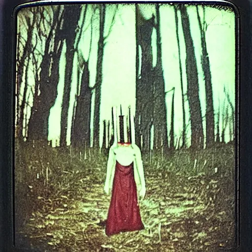 Image similar to Blair witch occult sacrifice real Polaroid photo