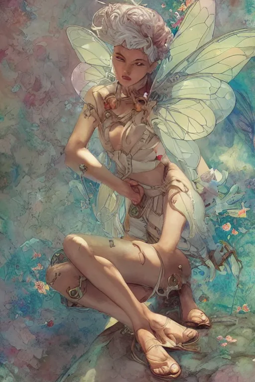 Prompt: river glitch initiator wearing sandals of the fairy by artgerm and Craig Mullins, James Jean, Andrey Ryabovichev, Mark Simonetti and Peter Morbacher 16k