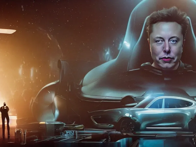 Image similar to hyperrealism aesthetic ridley scott and denis villeneuve style photography of a detailed giant elon musk, siting on a detailed ultra huge toilet and scrolling his smartphone in hyperrealism scene from detailed art house movie in style of alejandro jodorowsky and wes anderson