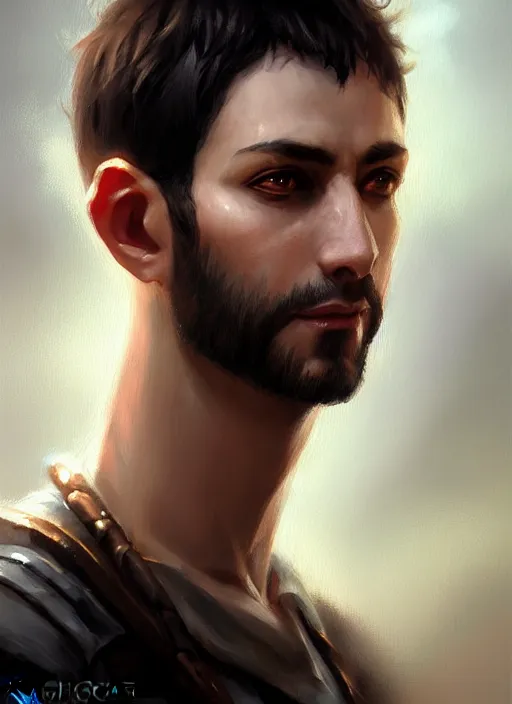 Image similar to a _ fantasy _ style _ portrait _ painting _ of light brown argentinian male short black hair defined chiseled facial features face big ears, rpg dnd oil _ painting _ unreal _ 5 _ daz. _ rpg _ portrait _ extremely _ detailed _ artgerm _ greg _ rutkowski _ greg