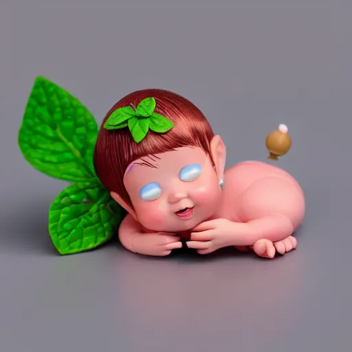 Image similar to fat pink ginseng fairy babies with puffy cheeks and ginseng plant leaves growing on top of their head, in the style of toy story