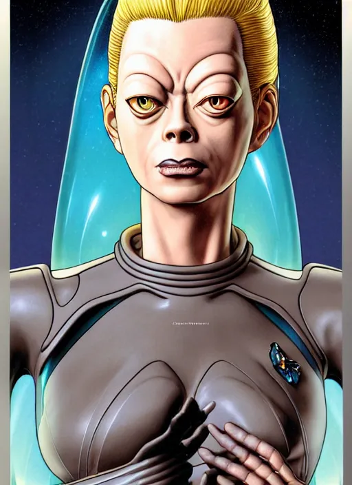 Prompt: a richly detailed color  illustration depicting Seven of Nine from Star Trek looking forlorn, masterfully painted on glass by Akira Toriyama and Mina Petrovic, Range Murata, Katsuhiro Otomo, Yoshitaka Amano, and Artgerm. 3D shadowing effect, 8K resolution, 3D shadowing effect, ultra ornate detail, digital Provio .