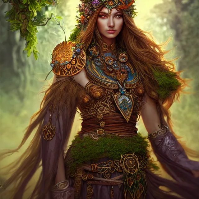 Image similar to beautiful druid warrior in ornate robes with plant powers, highly detailed, 4 k, hdr, smooth, sharp focus, high resolution, award - winning photo, artgerm, photorealistic