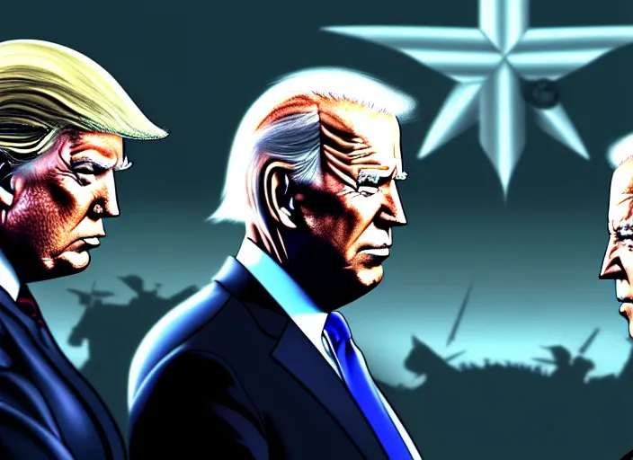 Image similar to donald trump and joe biden fighting in metal gear solid, digital art, trending on artstation, highly detailed, illustration, concept art, elegant, beautiful, masterpiece