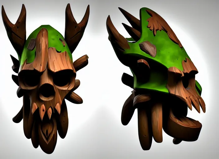 Image similar to festeroot wooden treant skull head, stylized stl, 3 d render, activision blizzard style, hearthstone style, darksiders art style