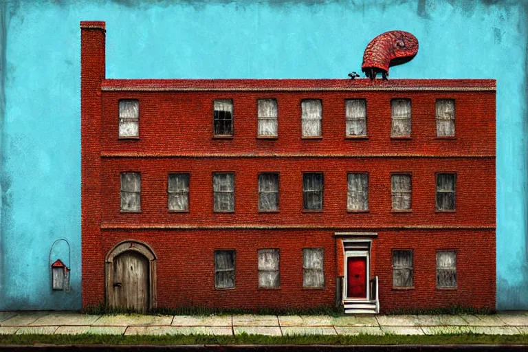 Image similar to house in the nowhere, abstract colors, red brick style, rule of thirds, shining, by adonna khare, by amir zand, by banksy, digital painting