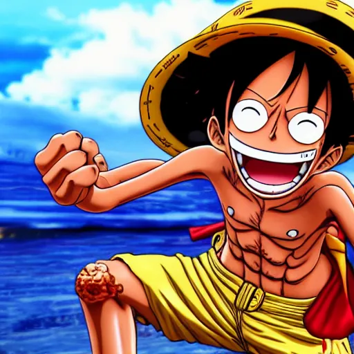 Prompt: monkey d luffy from one piece using gear 5 fighting kaidou, photorealistic, 4 k hd - n 9