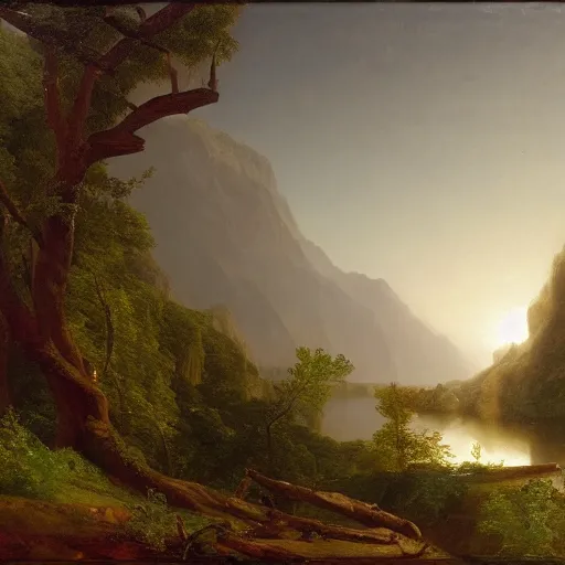 Image similar to Trees, oil on canvas, by Thomas Cole, by Frederic Edwin Church, by Carl Gustav Carus, trending on artstation, masterpiece, detailed, 8K