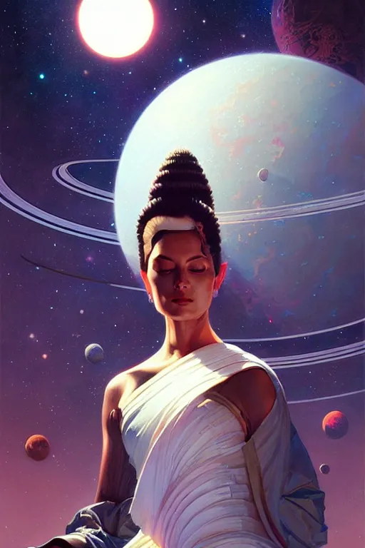 Image similar to space buddhism, futurism, painting by greg rutkowski, j. c. leyendecker, artgerm