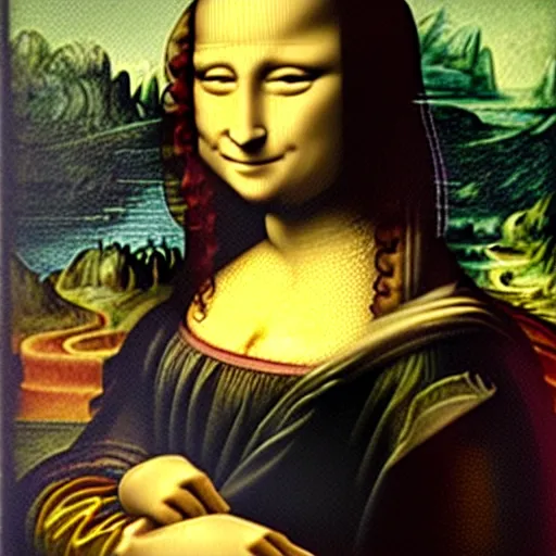 Image similar to mona lisa typing a text message on her iphone by leonardo davinci