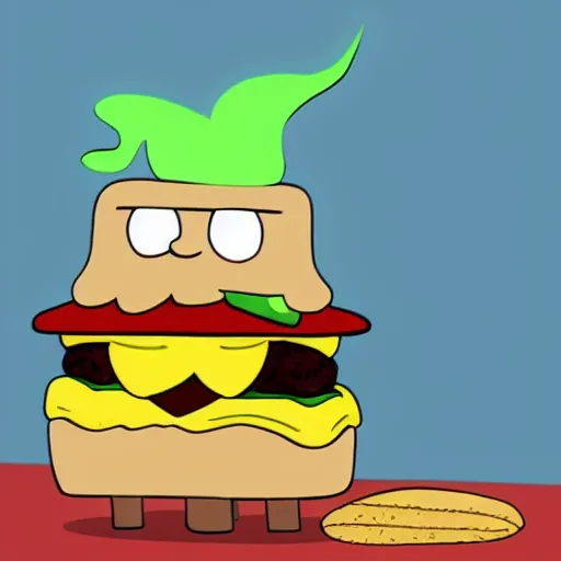 Prompt: Finn from adventure time eating a hamburger