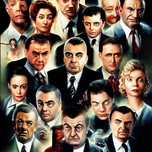 Image similar to armageddon movie poster with all characters faces swapped with rowan atkinson, high detail, realistic, 4 k