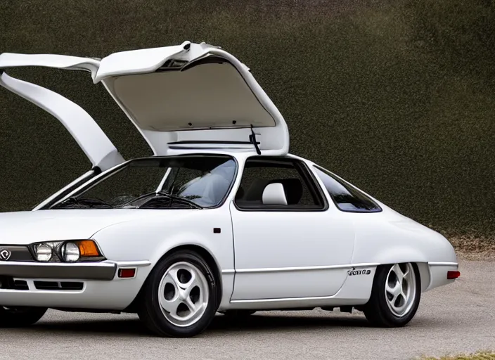 Image similar to photo still of a toyota corolla with open!!! gullwing doors!!! gullwing doors gullwing doors!!!, 8 k, 5 2 mm f 1 2