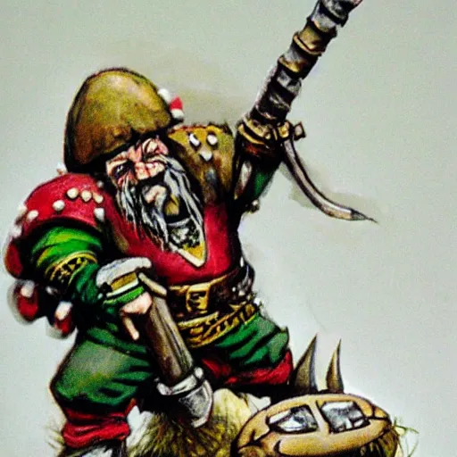 Prompt: Warhammer fantasy dwarf holding a football, by John blanche