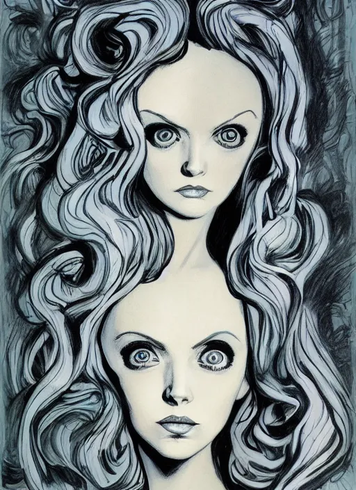 Prompt: surrealism psychedelic cartoon portrait sketch of lily cole as delirium of the endless from the sandman, by alex ross, brian bolland, detailed, elegant, intricate