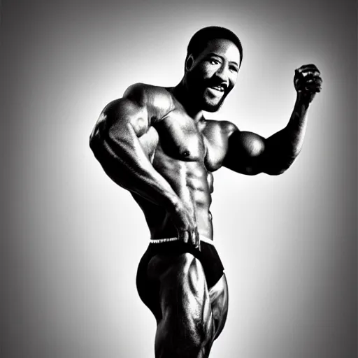 Prompt: marvin gaye with a physique of a body builder, hyper realistic, ultra detailed, cinematic, dynamic lighting, photorealistic, refined, intricate, digital art, digital painting, masterpiece, 8k,