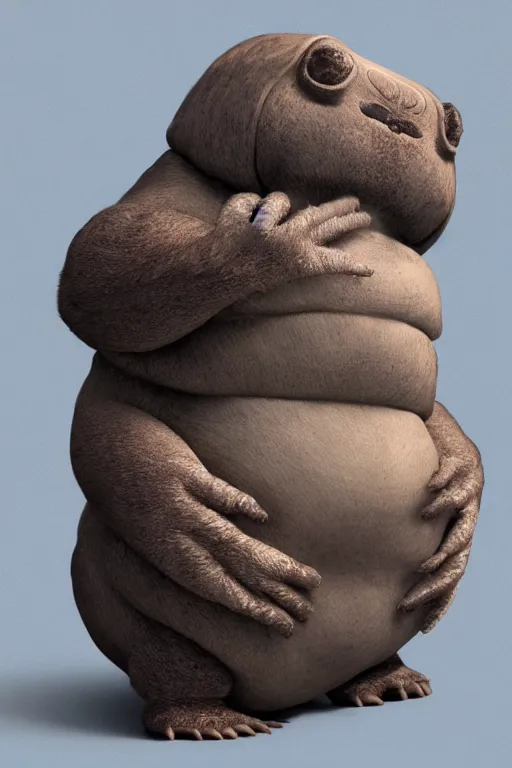 Image similar to anthropomorphic tardigrade, high detail, symmetrical, anatomically accurate, octane render,