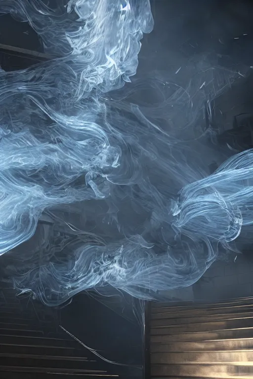 Prompt: swirling light streaks and ornate flowing smoke streams and smooth particle effects, fume fx, unreal engine