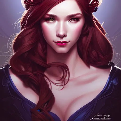 Image similar to head and shoulders portrait of Katarina from League of Legends illustration, medium shot, intricate, elegant, highly detailed, digital art, ffffound, art by JC Leyendecker and sachin teng