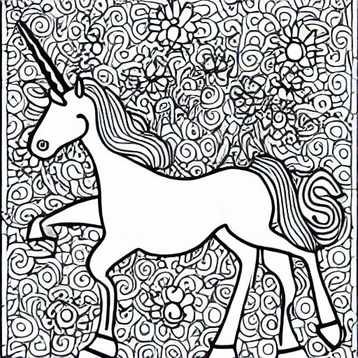 Image similar to full body unicorn, simple, children's coloring book, black and white