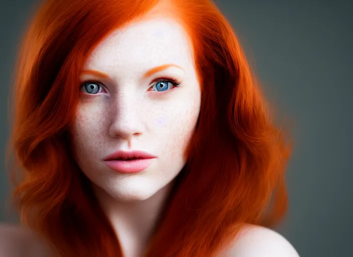 Image similar to 5 5 mm portrait photo of a redhead woman's face with ( intricate cat eyes )!!. highly detailed 8 k. intricate. lifelike. soft light. nikon d 8 5 0. cinematic post - processing
