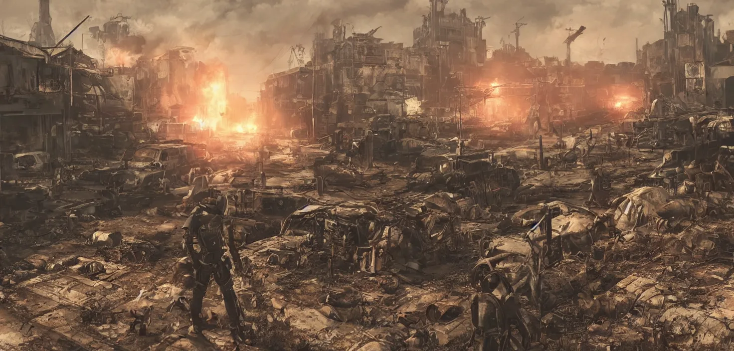 Image similar to war never changes, fallout 4, cgsociety, colourful but morbid painting, soft edges