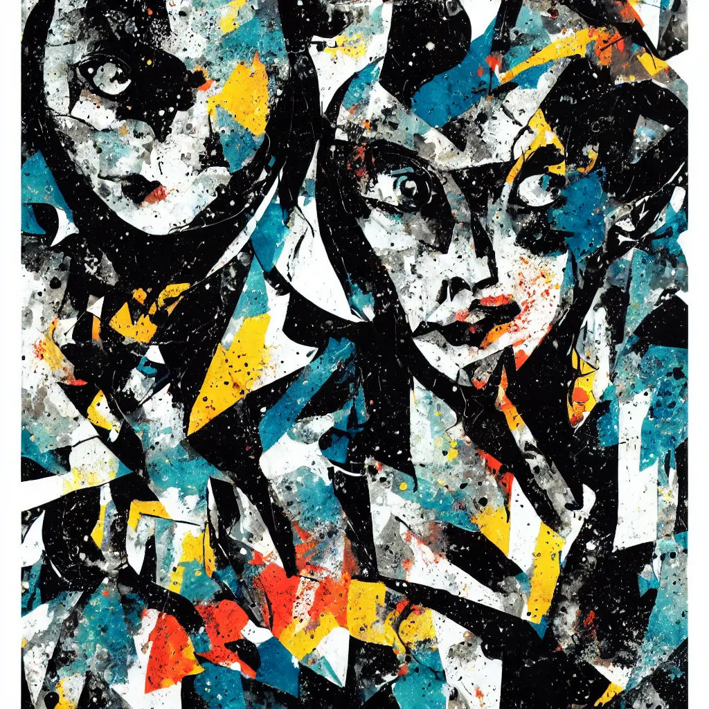 Image similar to girl figure, abstract, jet set radio artwork, ryuta ueda artwork, cryptic, rips, spots, asymmetry, stipple, lines, splotch, color tearing, pitch bending, stripes, dark, ominous, eerie, hearts, minimal, points, technical, old painting, natsumi mukai artwrok, folds