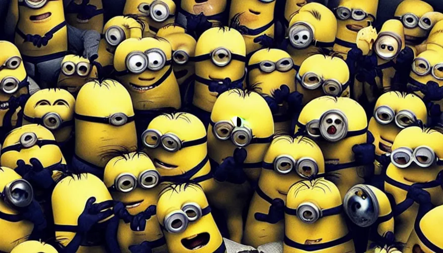 Image similar to the movie se7en!!!!!!!!! starring minions, movie still, directed by David fincher