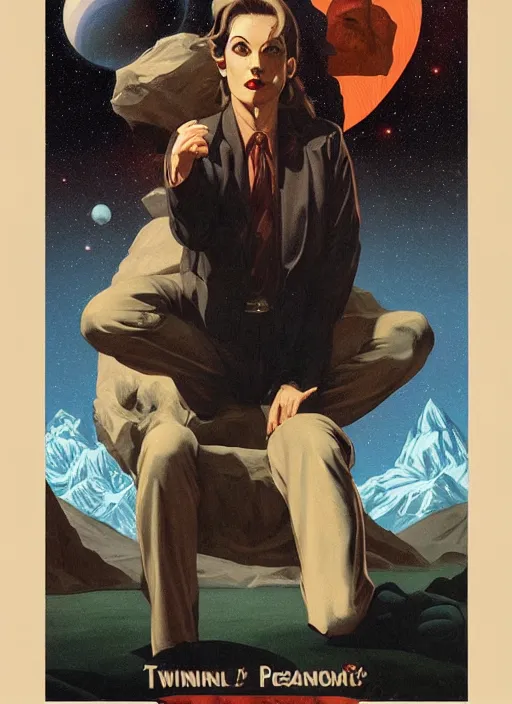 Prompt: twin peaks poster art, old retro pulp, by michael whelan, rossetti bouguereau, artgerm, nostalgic, old fashioned, david bowie floating through the cosmo outer space