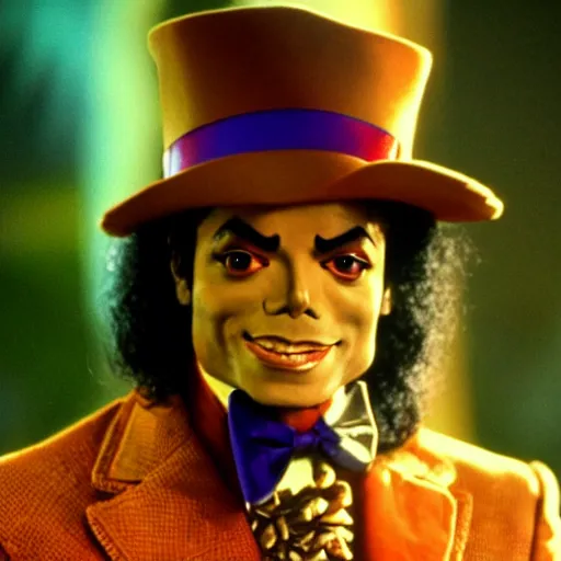 Image similar to awe inspiring Michael Jackson playing Willy Wonka 8k hdr movie still dynamic lighting