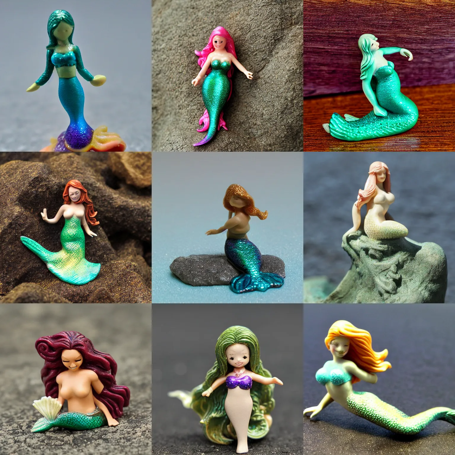 Prompt: happy mermaid mini figure, high detail photograph, 35mm