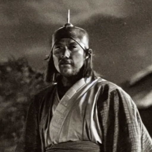 Image similar to film still of goldberg as samurai, cinematic, hollywood scene,