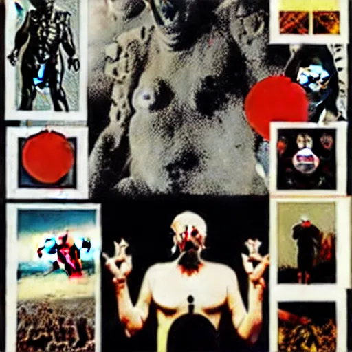 Image similar to a paper collage of armageddon, a god of death stands in the middle, kurt schwitters, richard hamilton, joe webb, chambliss giobbi, lynn skordal, derek gores, barbara kruger, jacques villegle.