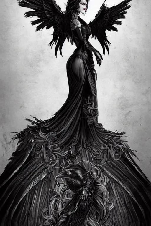 Image similar to beautiful woman with raven wings, gothic, highly detailed, trending on artstation,