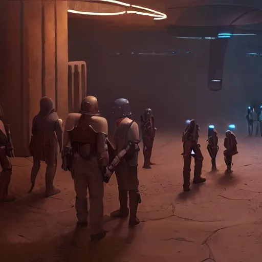 Prompt: cantina scene from star wars, artwork by tooth wu and wlop and beeple and greg rutkowski, 4 k, octane render,