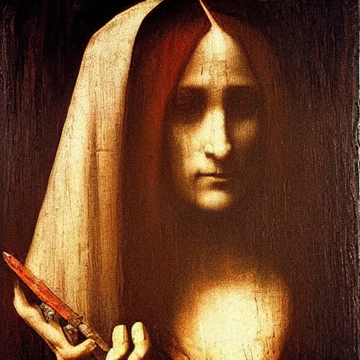 Image similar to gothic american by leonardo da vinci, oil painting, frisson, sfumato