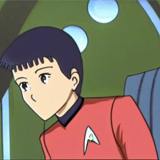 Prompt: still of Star Trek The Next Generation with Kagura from Azumanga Daioh