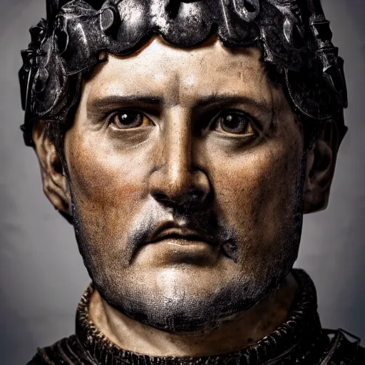 Image similar to richard iv the roman king photo, real human, soft studio lighting, 6 0 mm lens in full armor, cashmere hairs