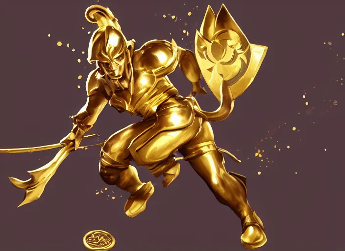 Image similar to champion splashart of champion made out of gold