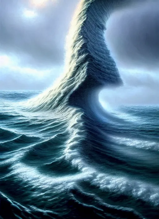 Image similar to A hyper-detailed 3d render like a Oil painting of the Ocean’s dream of The Upward Spiral, surrealism!!!!! surreal concept art, lifelike, photorealistic, digital painting, aesthetic, smooth, sharp focus, Artstation HD, by Greg Rutkowski, Chris Tulloch McCabe, Valentina Remenar and Asher Duran,